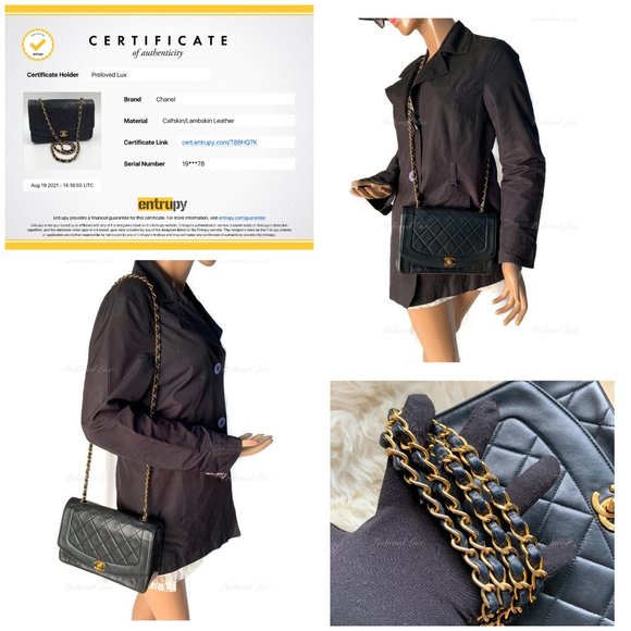 Authentic CHANEL Lambskin Medium Diana Single Chain Single Flap Bag Black gold h - Picture 12 of 12